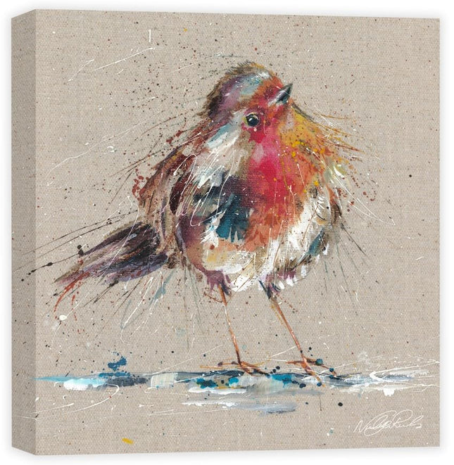 Red Robin Canvas Print Wall Art - Animal Themed Home Decor - Nicola Jane Rowles Artwork - Ready to Hang 'Thinking of You' Painting - 30 x 30cm