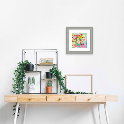 Floral Framed Print Wall Art - Flower Themed Home Decor - Emma Burnett Artwork - Ready to Hang 'Dahlias from my Garden' Painting - 29 x 29cm