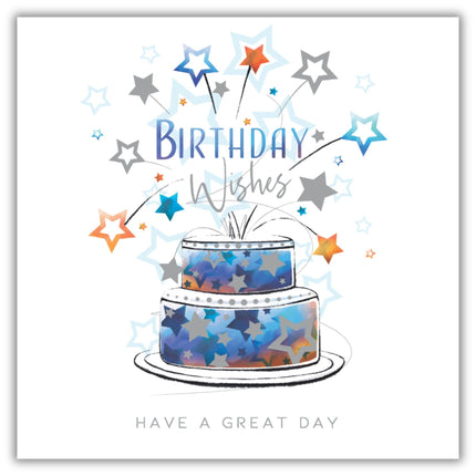 Birthday Card for Men - Modern Cake & Star Design - Stylish Birthday Greeting Card