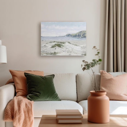 Seaside Dog Walk Canvas Wall Art - 'White Sands III' by Richard Macneil - Charming Coastal Print - Ready to Hang Home Décor - 40cm x 30cm