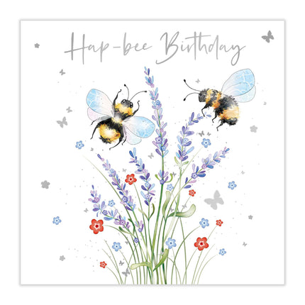 Birthday Card for Women - Sweet Bumblebees & Flowers Design - Silver Foil Finish - Premium Greeting Card with Envelope