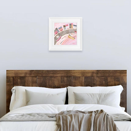 Nautical Harbour Framed Print Wall Art - 'Pink Sky in the Morning' by Kerry Shearer - Modern Coastal Picture - Ready to Hang Home Décor - 33cm x 33cm