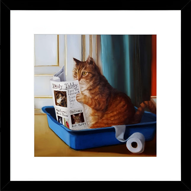 'Kitty Throne' by Lucia Hefferman Amusing Cat Framed Wall Art - 43.5 x 43.5 cm Ready to Hang Artwork Print for Home Decor - Pictures, Paintings & Prints for Living Room, Bedroom, Kitchen
