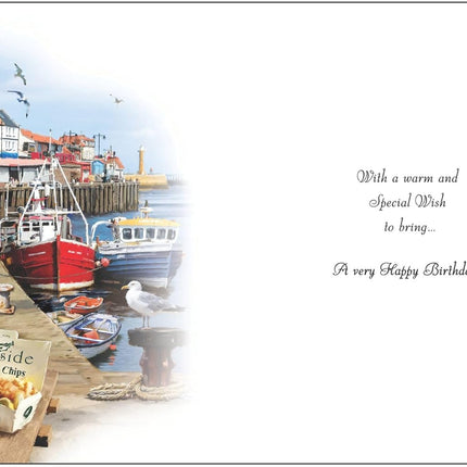 Birthday Card for Men – Fishing Boats Harbour Design