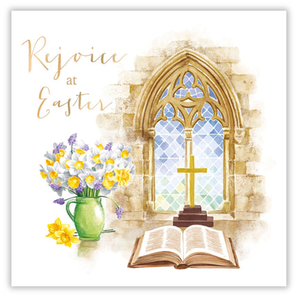 Religious Easter Greeting Cards Pack of 6 - Easter Cards with 2 Assorted Designs - Church Window and Cross - General Multipack for Family and Friends - 127 x 127mm