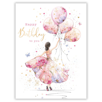 Birthday Card - Happy Birthday Card with Girl and Balloons Design and Special Finishes - Birthday Card for Women, Girls