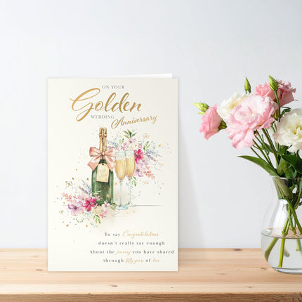 Golden Anniversary Card, Heartfelt Verse Champagne Design