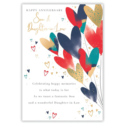 Anniversary Card for Son and Daughter in Law - Elegant Love Hearts and Sentimental Poem Design - Premium Greeting Card with Envelope for a Special Couple