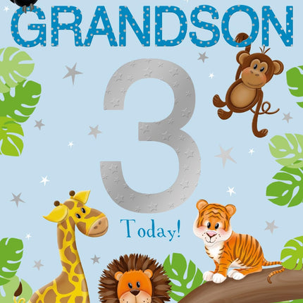 3rd Birthday Card for Fantastic Grandson, Jungle Animals Design