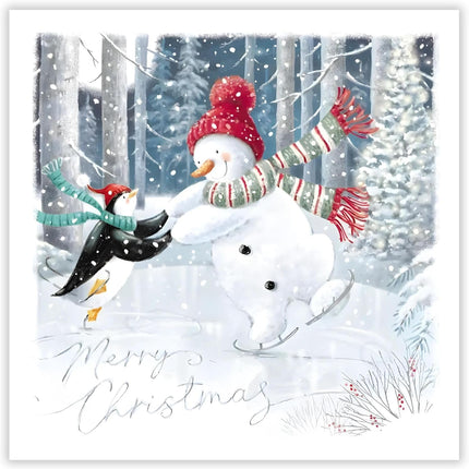 Charity Christmas Cards Pack of 10 - Festive Snowman & Penguin Ice Skating - Premium Greeting Cards Multipack with Envelopes - Supporting UK Charities