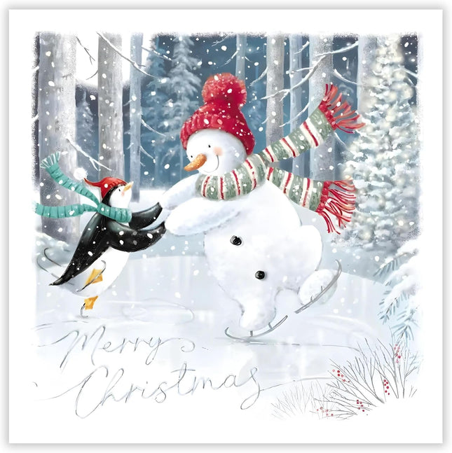 Charity Christmas Cards Pack of 10 - Festive Snowman & Penguin Ice Skating - Premium Greeting Cards Multipack with Envelopes - Supporting UK Charities