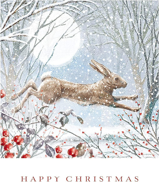 Charity Christmas Cards Pack of 6 - Charity Christmas Cards with Hare Leaping Through the Snow Design - Eco-Friendly Xmas Cards Multipack with Envelopes