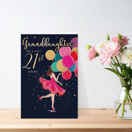 21st Birthday Card for Granddaughter, Stylish Balloons Design