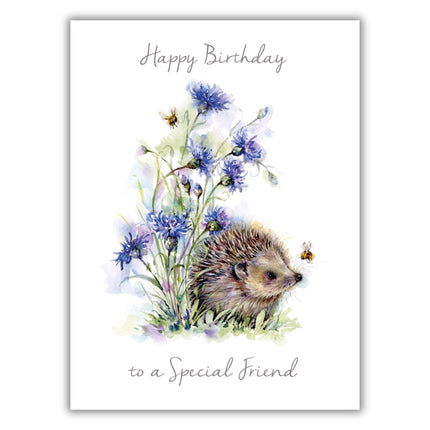 Birthday Card for Friend - Cute Hedgehog and Floral Design - Lovely Birthday Greeting Card with Envelope - For a Special Friend