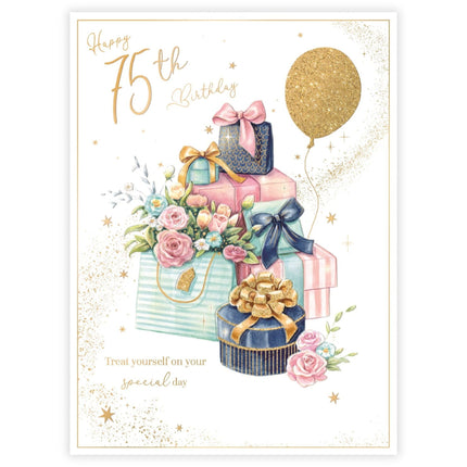 75th Birthday Card for Women - Pretty Floral Feminine Design - Embossed Foil Finish - Age 75 Birthday Greeting Card for Her