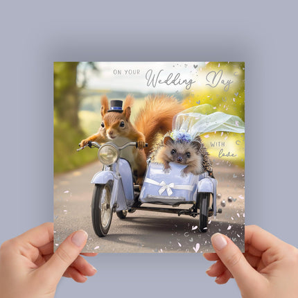 Wedding Card, Funny Biker Hedgehog and Squirrel Design