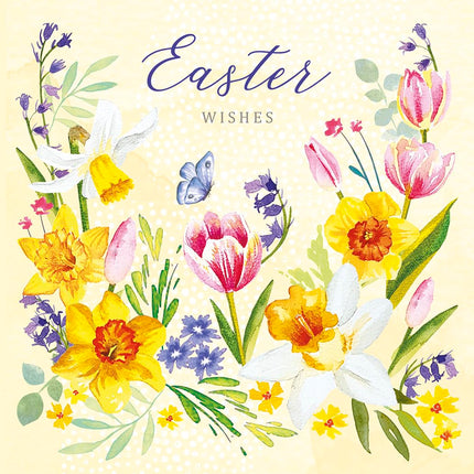 Easter Greeting Cards Pack of 6 - Easter Cards with Daffodils and Tulips Spring Flowers Design - General Multipack for Family and Friends - 127 x 127mm