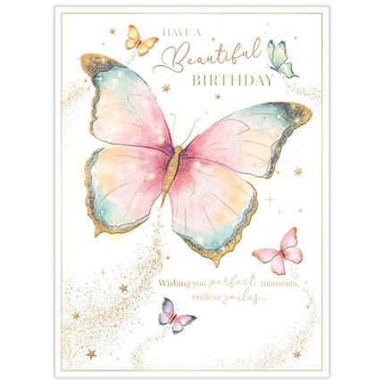 Birthday Card for Women - Pretty Butterfly Design - Embossed Gold Foil Finish - Premium Birthday Greeting Card with Envelope for Her