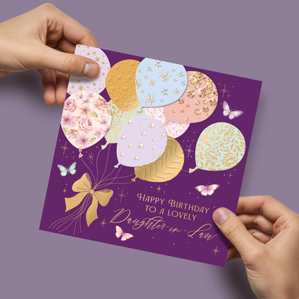 Birthday Card for Daughter-In-Law - Elegant Floral Balloons & Butterflies - Premium Greeting Card with Envelope - Eco-Friendly & Recyclable