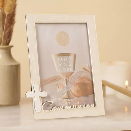 Widdop & Co. Communion Day 6x4'' Photo Frame - Religious Keepsake Silver Plated Picture Frame - First Communion & Religious Gift for Boys and Girls