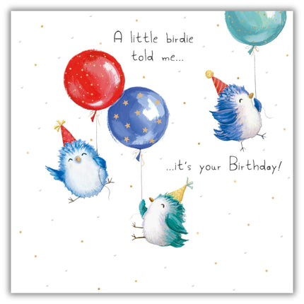 Birthday Card for Women - Cute Birds & Balloons Design - 'A Little Birdie Told Me It's Your Birthday' - Embossed Gold Foil Finish - Premium Greeting Card with Envelope for Her