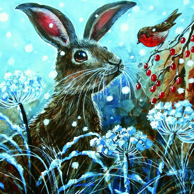 Charity Christmas Cards Pack of 6 - Charity Christmas Cards with an Artistic Hare and Robin Design - Eco-Friendly Xmas Cards Multipack with Envelopes