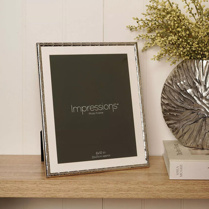 Widdop & Co. Silver Photo Frame 8 x 10 Inch with White Mount - Decorative Criss Cross Picture Frame - Freestanding Photo Display for Home, Office & Wedding Photos