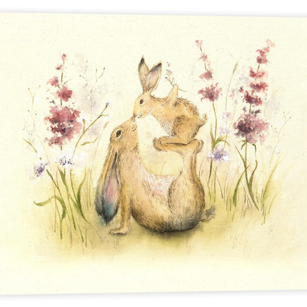 Mummy & Baby Hare Canvas Print Wall Art - 'Precious One' by Sarah Reilly - Endearing Wildlife Themed Artwork - Ready to Hang Home Décor - 30 x 40cm