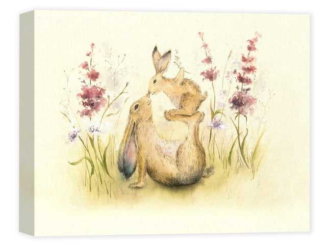 Mummy & Baby Hare Canvas Print Wall Art - 'Precious One' by Sarah Reilly - Endearing Wildlife Themed Artwork - Ready to Hang Home Décor - 30 x 40cm