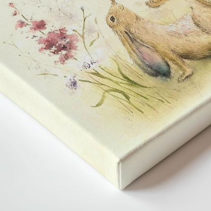 Mummy & Baby Hare Canvas Print Wall Art - 'Precious One' by Sarah Reilly - Endearing Wildlife Themed Artwork - Ready to Hang Home Décor - 30 x 40cm