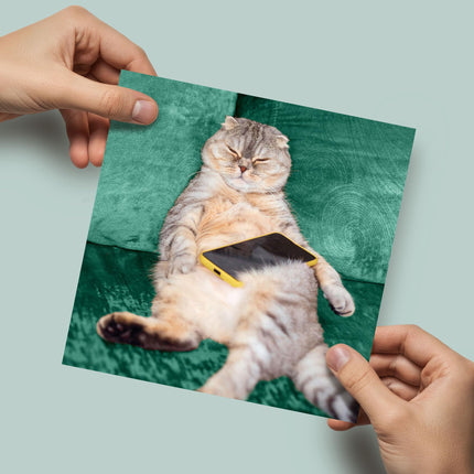 Blank Greeting Card for Men/Women - Funny Lazy Cat Design - Premium Happy Birthday or All Occasion Greeting Card with Envelope