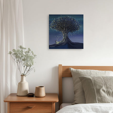 Artistic Rabbit & Magical Tree Canvas Wall Art - 'Follow Your Dream' by Catherine Stephenson - Whimsical Animal Themed Artwork - Ready to Hang Home Décor - 30cm x 30cm