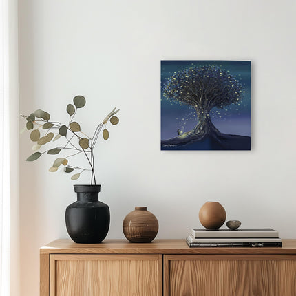 Artistic Rabbit & Magical Tree Canvas Wall Art - 'Follow Your Dream' by Catherine Stephenson - Whimsical Animal Themed Artwork - Ready to Hang Home Décor - 30cm x 30cm
