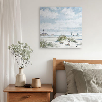 Artistic Seascape Canvas Wall Art - 'The Old Jetty I' by Richard Macneil - Seaside Themed Artwork - Ready to Hang Scenic Home Décor - 40cm x 40cm