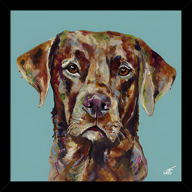 Labrador Dog Framed Print Wall Art - Ready to Hang Contemporary Animal Themed Home Decor - 'Red Fox Lab ' Painting by Louise Luton - 43.5 x 43.5cm Framed Picture