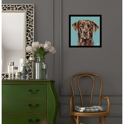 Labrador Dog Framed Print Wall Art - Ready to Hang Contemporary Animal Themed Home Decor - 'Red Fox Lab ' Painting by Louise Luton - 43.5 x 43.5cm Framed Picture