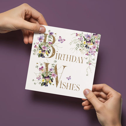 Birthday Card for Her – Floral Butterfly 'Birthday Wishes' Design