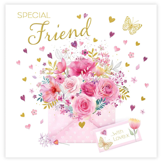 Friend Birthday Card - Special Friend - Female/For Her - Flowers, Hearts and Butterflies - Artistic Floral Design - Made in the UK - Eco-Friendly
