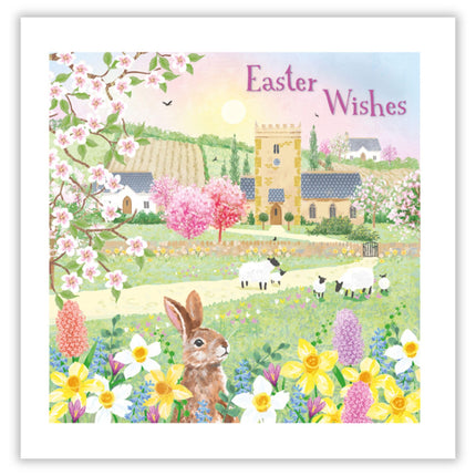 Easter Greeting Cards Pack of 6 - Happy Easter Cards with 2 Assorted Spring Countryside Designs - Church, Rabbits and Lambs - General Multipack for Family, Friends and Children - 127 x 127mm