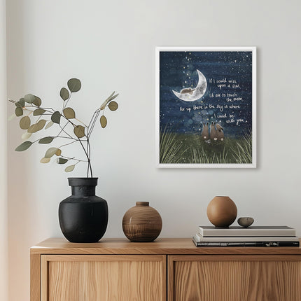 Remembrance Framed Print – 'Be With You' Rabbits & Moon Wall Art for Bereavement, Loss of Loved One, Sympathy or Thinking of You Gift – 26 x 32cm White Frame