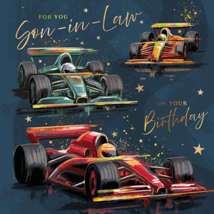 Birthday Card for Son-in-Law - Racing Car Design - Racing-Themed Birthday Greeting Card for Him