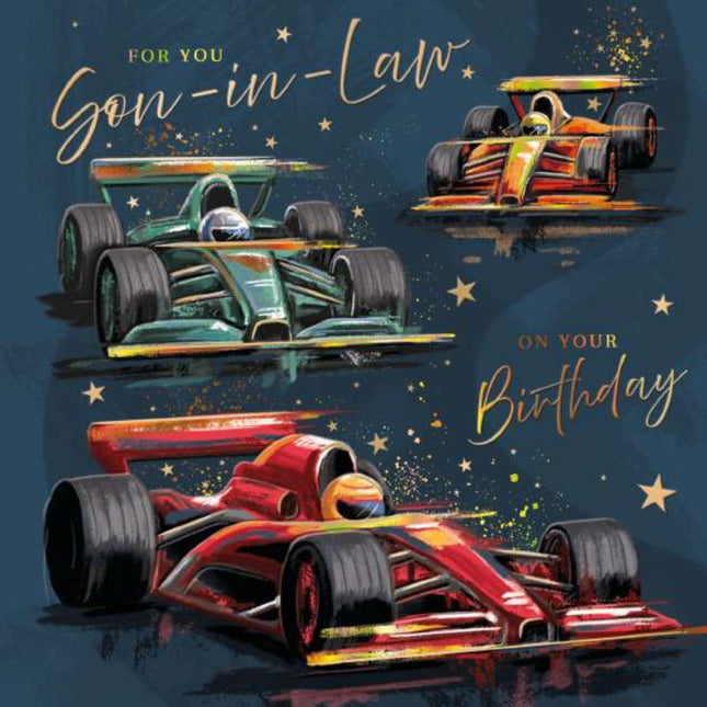 Birthday Card for Son-in-Law - Racing Car Design - Racing-Themed Birthday Greeting Card for Him