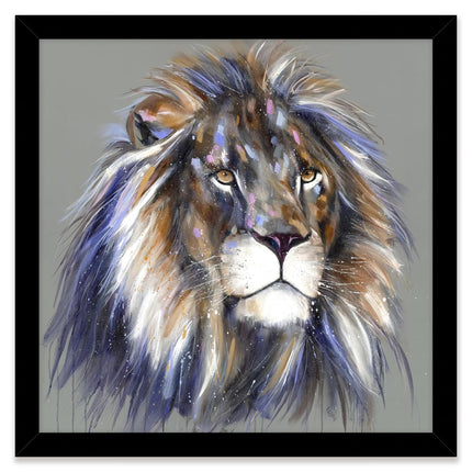 Lion Framed Print Wall Art - 'Leonardo' by Louise Luton - Animal Wildlife Picture - Ready to Hang Home Décor - 43.5 x 43.5 cm