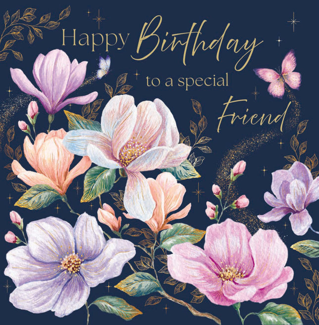 Birthday Card for Special Friend - Lovely Floral Butterflies Design - Premium Greeting Card for Her with Envelope