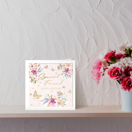 Birthday Card for Special Friend, Butterflies & Flowers