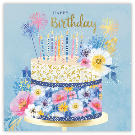 Birthday Card for Women - Floral Cake Design - Pretty Birthday Greeting Card