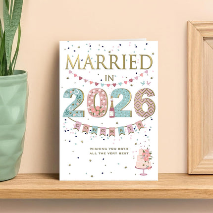 Congratulations Wedding Card – Champagne & Confetti Foil Design (Married in 2026)