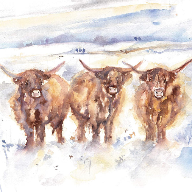 Charity Christmas Cards - Pack of 8 Premium Christmas Greeting Cards with Envelopes - Festive Highland Cows in the Snow - Supporting UK Charities