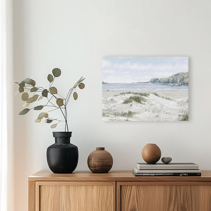 Seaside Dog Walk Canvas Wall Art - 'White Sands III' by Richard Macneil - Charming Coastal Print - Ready to Hang Home Décor - 40cm x 30cm
