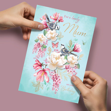 Mum Birthday Card - Happy Birthday Card with Floral Birds Design - Birthday Card for Women